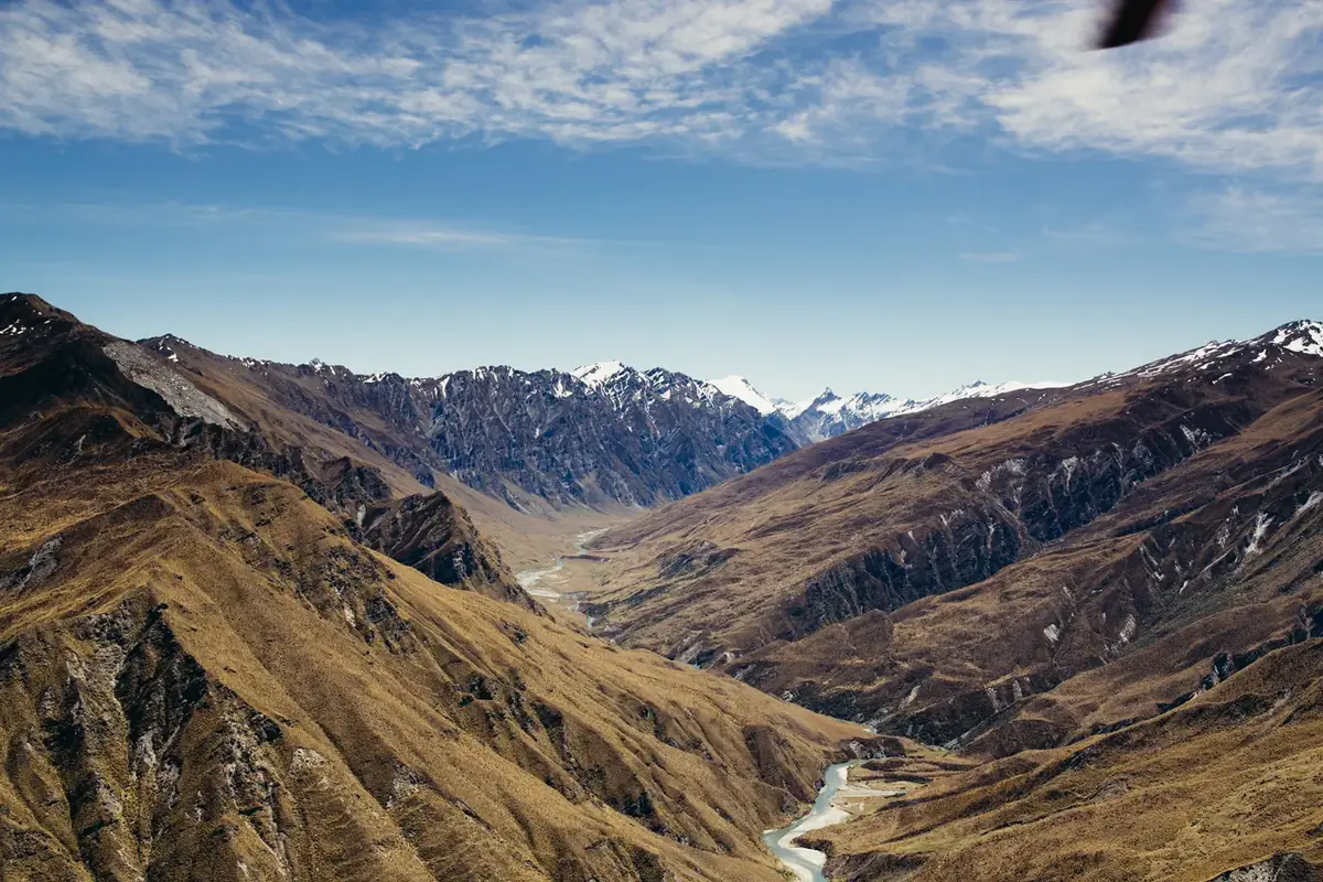The Skippers Road winding through Skippers Canyon near Queenstown, seen from above