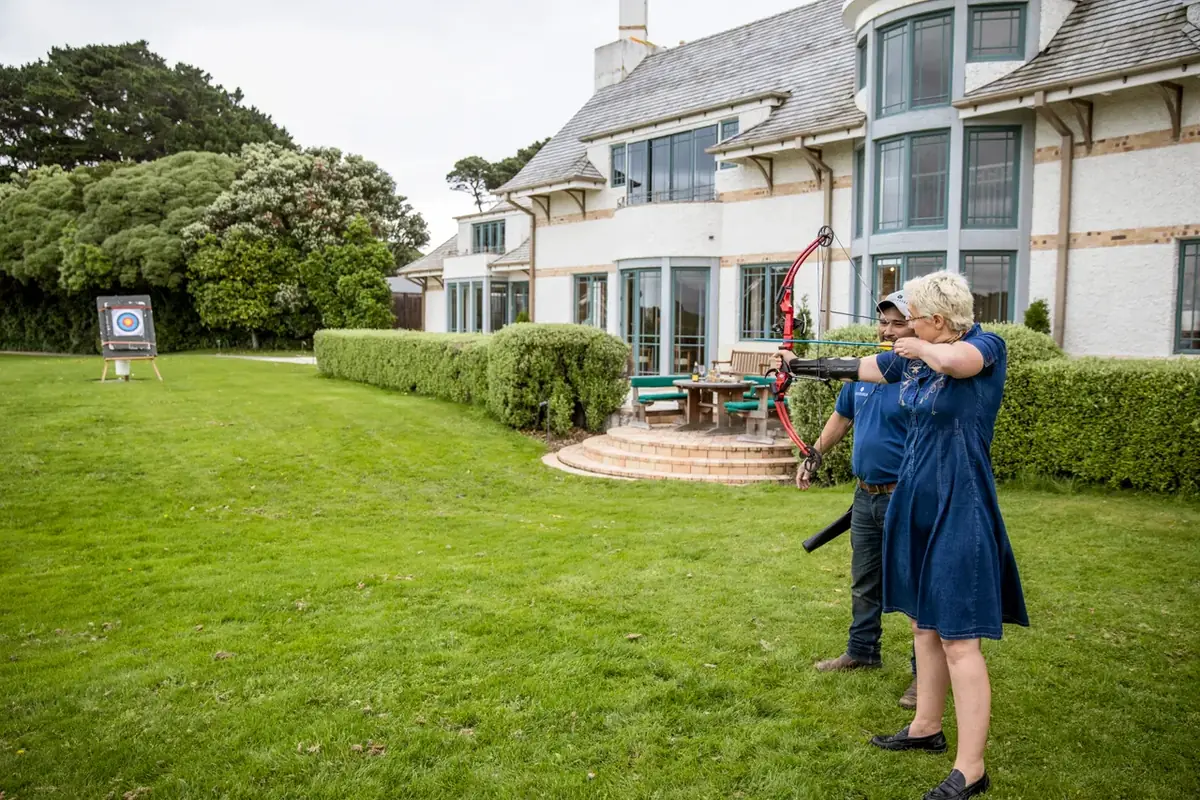 Lawn games on the manicured grounds of a Wairarapa luxury lodge