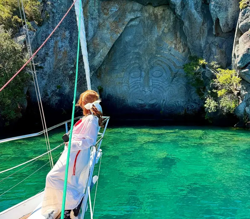 Day 4 of The Great Volcanic Rail Trail: Maori Rock Carving Cruise